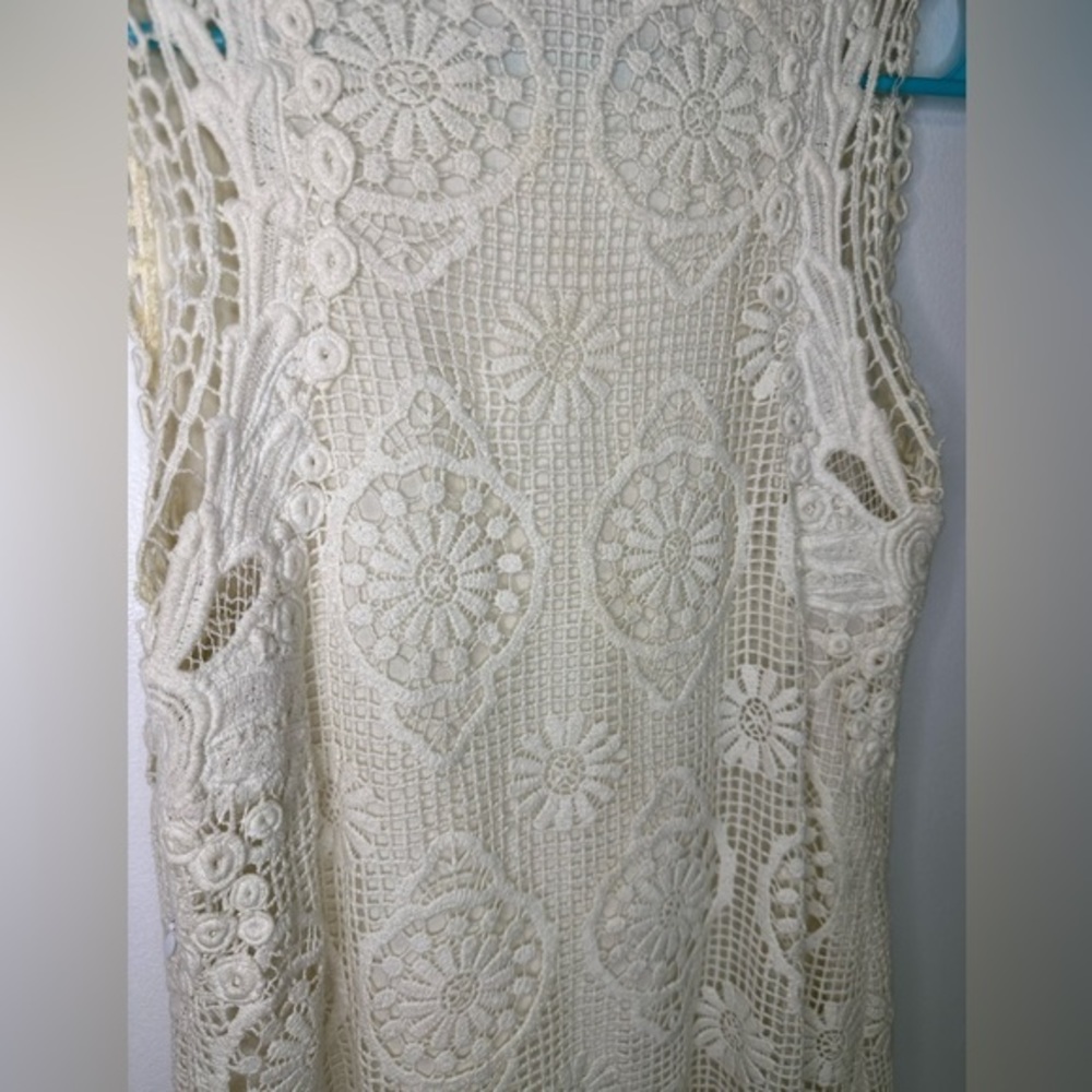 Yoana Baraschi Crochet Off White Cream Lined Sleeveless Dress sz 4 - Picture 5 of 12